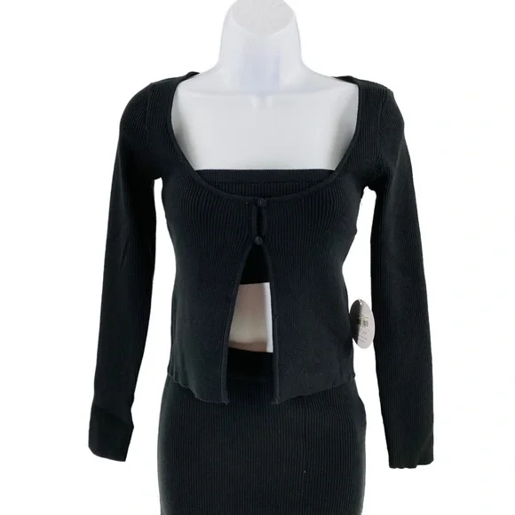 Petal & Pup NEW Luna 3 Piece Knitted Set Black Sweater Midi Dress Size XS - Picture 6 of 14